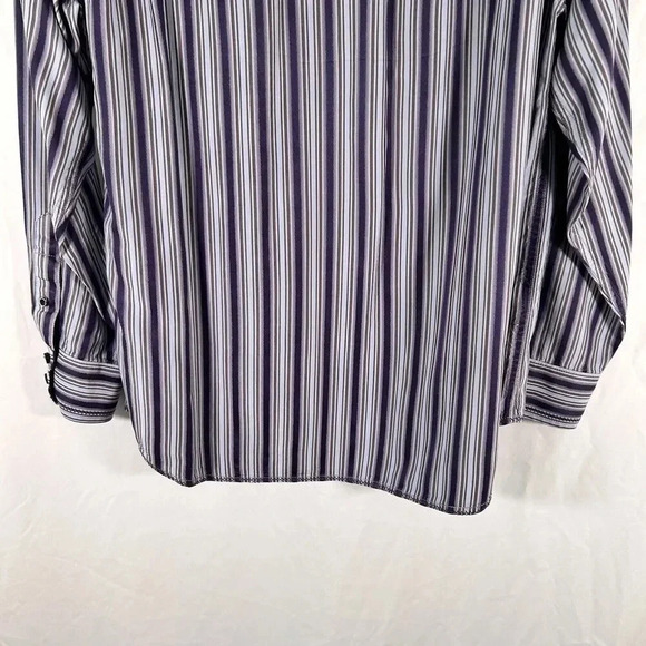 Tommy Bahama Dress Shirt Men's Medium Purple Striped 100% Silk Button Up - Picture 11 of 13